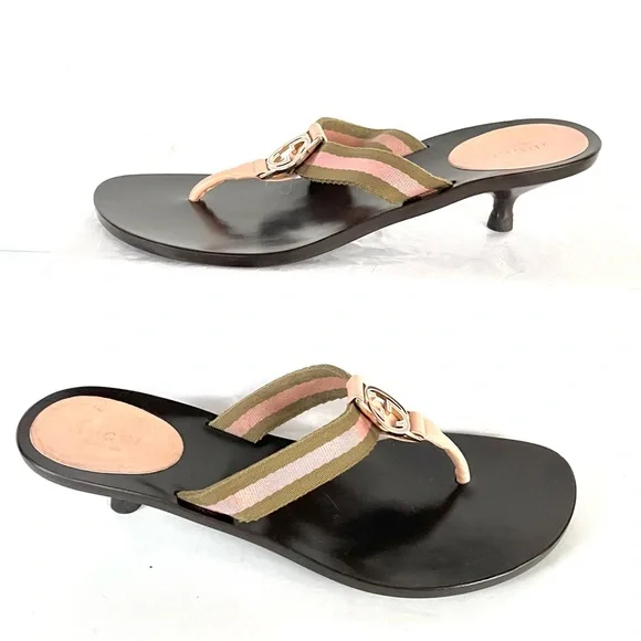 Gucci logo GG pink beige sandals  7.5 - Picture 4 of 15